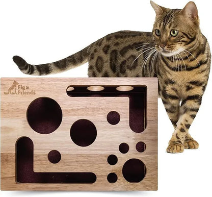 Purrfect Pet Kingdom® - Solid Wood Maze Cat Toy Square Cat Self-hi - Puzzles & Treat-Dispensing Toys