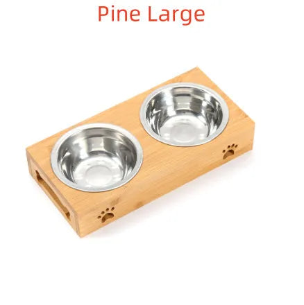 Purrfect Pet Kingdom® - Solid Wood Pet Dining-table Dog Water Bowl Stainless Steel - 0