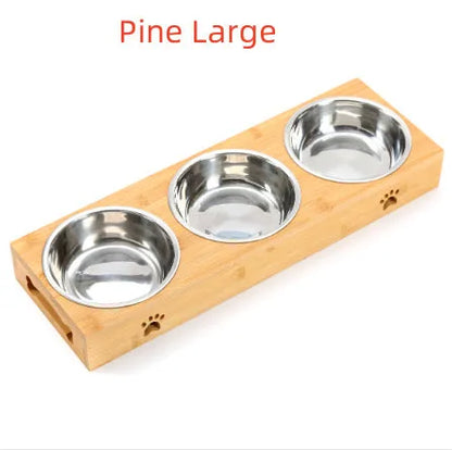 Purrfect Pet Kingdom® - Solid Wood Pet Dining-table Dog Water Bowl Stainless Steel - 0