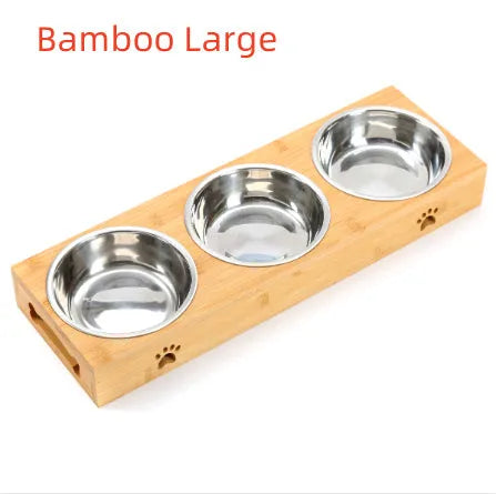 Purrfect Pet Kingdom® - Solid Wood Pet Dining-table Dog Water Bowl Stainless Steel - 0