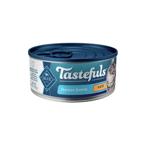 Purrfect Pet Kingdom Tastefuls Indoor Pate Chicken Wet cat food in a 5.5oz can, featuring a vibrant label showcasing the b...