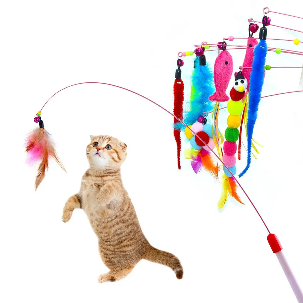 Purrfect Pet Kingdom® - Teasing Cat Stick Pet Supplies Toys Feather Bells Wire Toys - Cat Toys