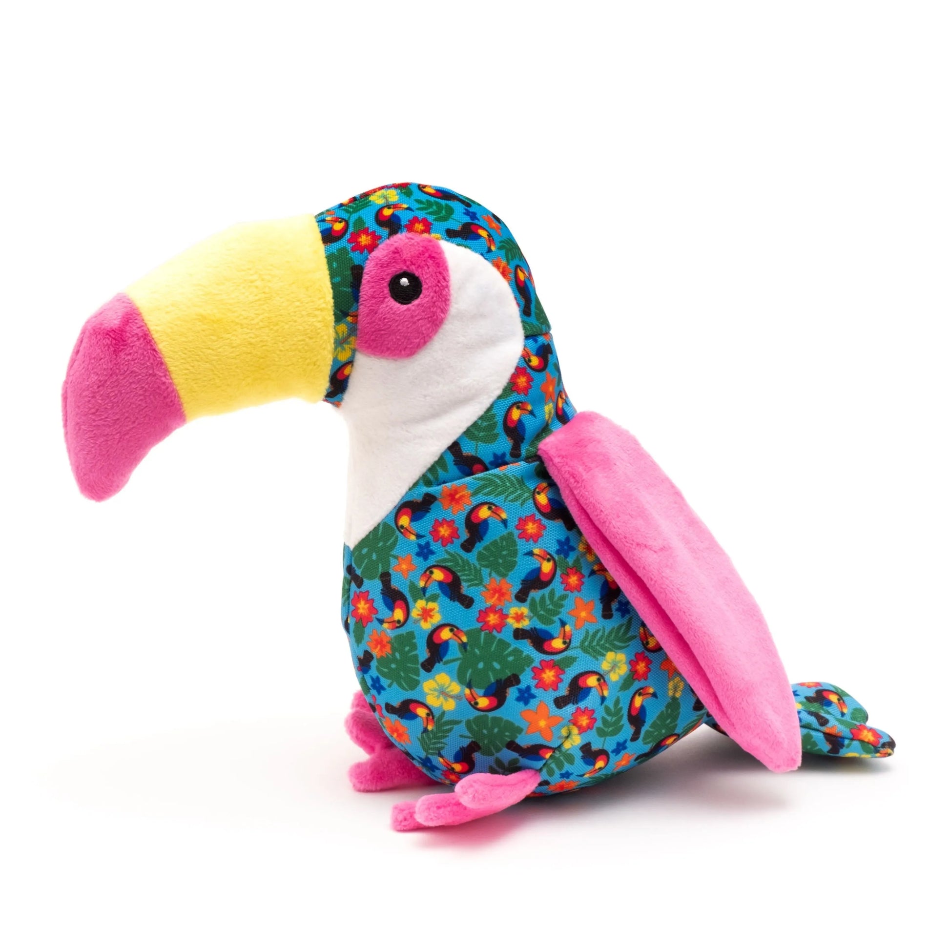 Worthy Dog Toucan toy in vibrant colors, small size, by Purrfect Pet Kingdom, perfect for playful dogs. Priced at $19.99.
