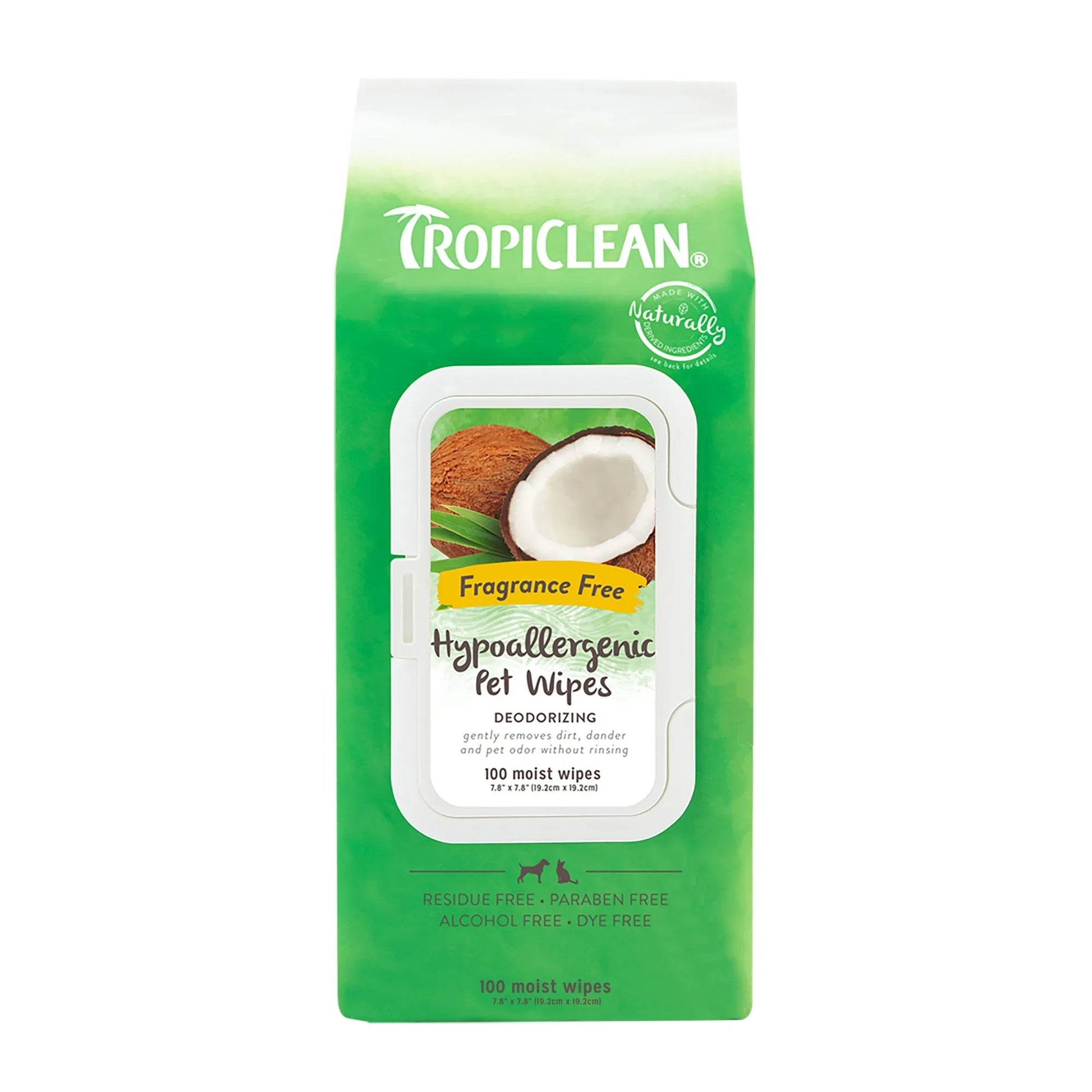Purrfect Pet Kingdom Tropiclean Coconut Cat Grooming Wipes in a vibrant package, perfect for grooming cats and dogs, 14.99.