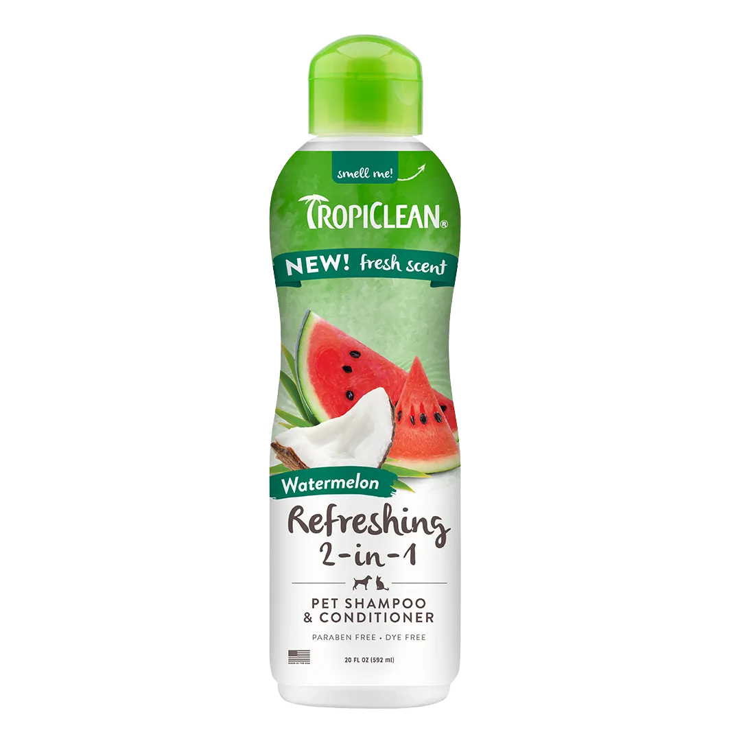 Purrfect Pet Kingdom Tropiclean Watermelon Dog Shampoo in a vibrant pink bottle, priced at $13.99, perfect for grooming do...