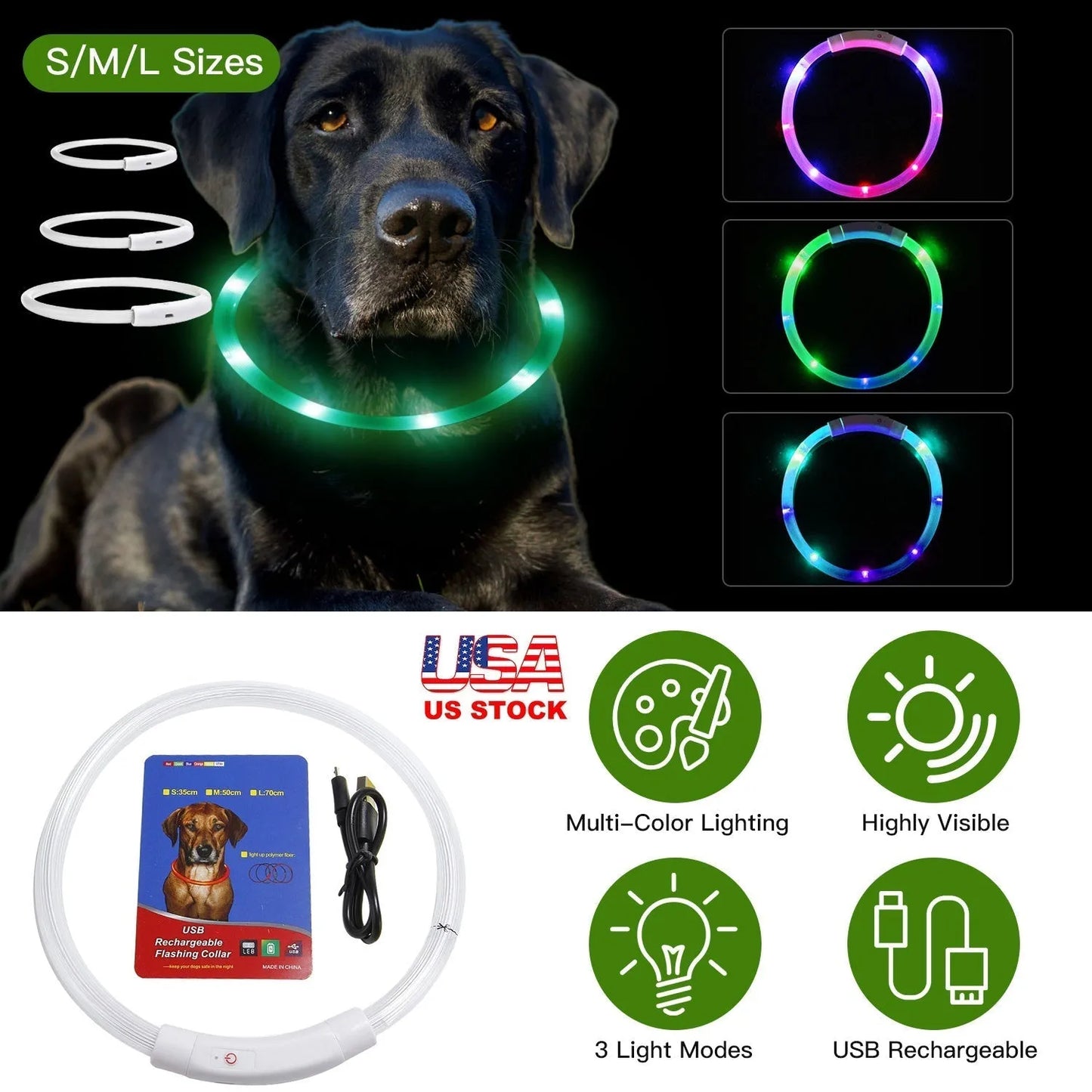 Purrfect Pet Kingdom® - USB Rechargeable LED Dog Collar Multi-Color Lighting Dog