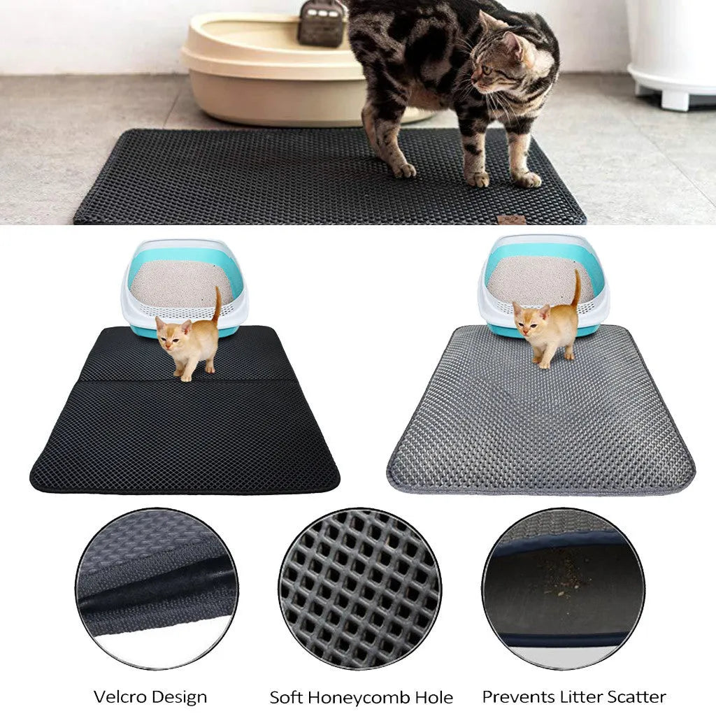Waterproof Purrfect Pet Kingdom Cat Litter Mat in black, available in S, M, and L sizes, ideal for trapping litter for cats.
