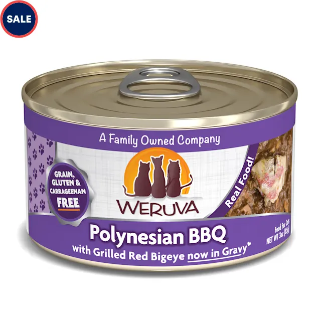 Purrfect Pet Kingdom Nutritious Weruva Adult Polynesian BBQ Red Bigeye in Gravy for Kittens, 5.5oz can by The Family Pet.