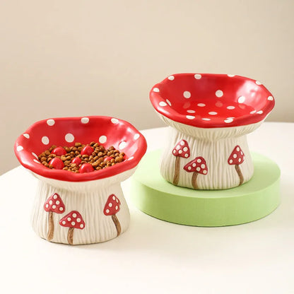Purrfect Pet Kingdom - Whimsical Elevated Mushroom Cat Bowl Ergonomic Pet Feeder - Elevated Bowls