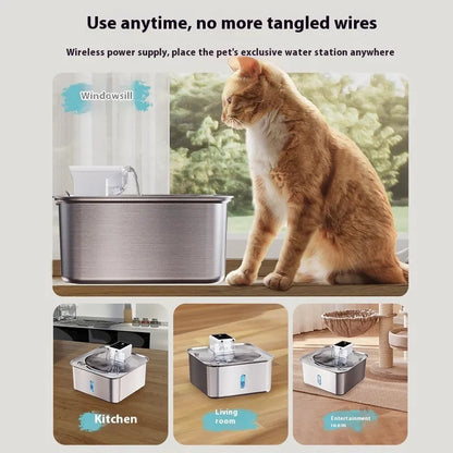 Purrfect Pet Kingdom® - Wireless Cat Water Fountain Stainless Steel Rechargeable - 0