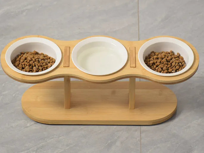 Purrfect Pet Kingdom® - Wooden Pet Vertical Removable Neck Protector Food Basin - Bowls