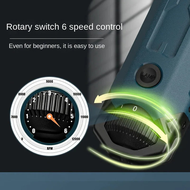 Close-up of a quiet nail grinder for pets with a rotary switch and speed control features