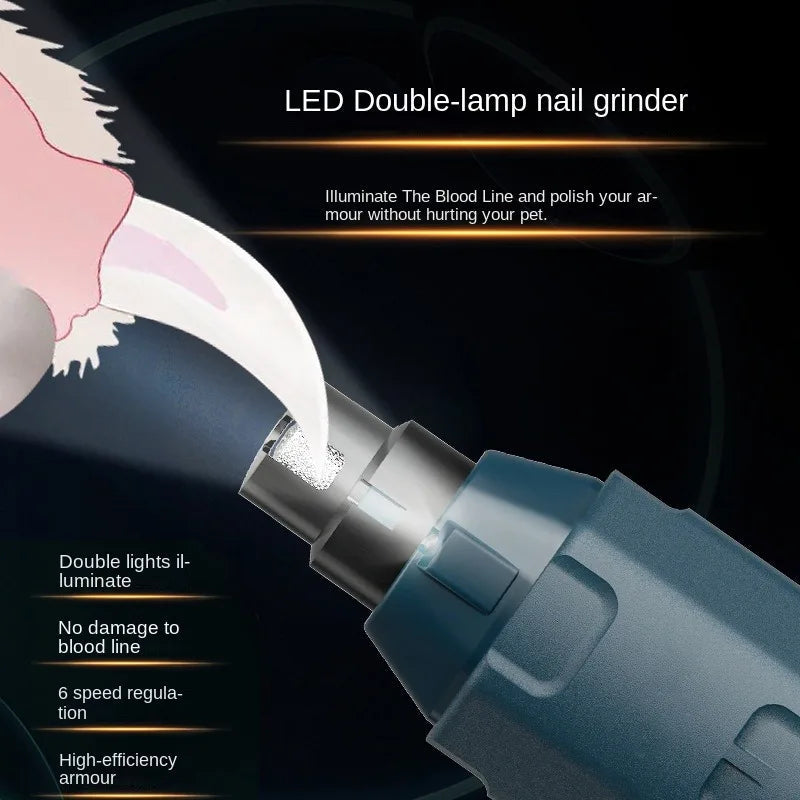 LED double-lamp quiet nail grinder for pets with six speed regulation for safe and easy nail trimming