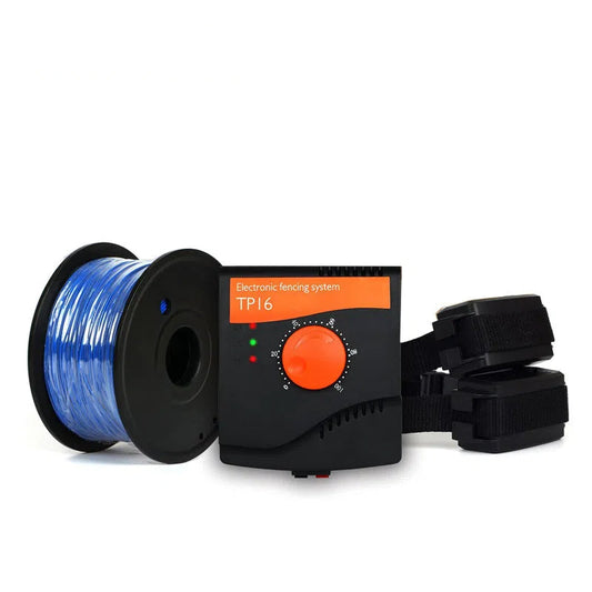 Rechargeable electronic fence for dogs with control unit and training collar for secure containment