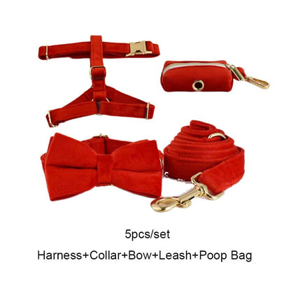 Red Velvet Luxury Dog Collar and Leash Set for Premium Com