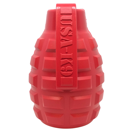 Grenade Shaped eDispenser Durable Dog Chew Toy & Treat Dispenser - Red & Blue-Purrfect Pet Kingdom