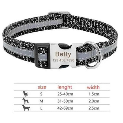 Purrfect Pet Kingdom personalized pet ID collar in black with reflective strip and custom name tag