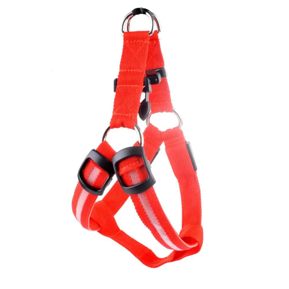 MANDOTOS Red Dog Harness with LED Lights - Reflective pet harness for night walks