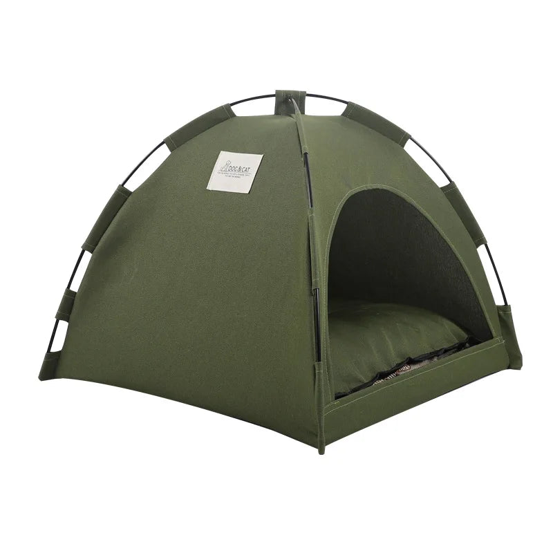 Tail Chasers removable pet tent bed in green with cozy interior and sturdy design for comfortable cat lounging