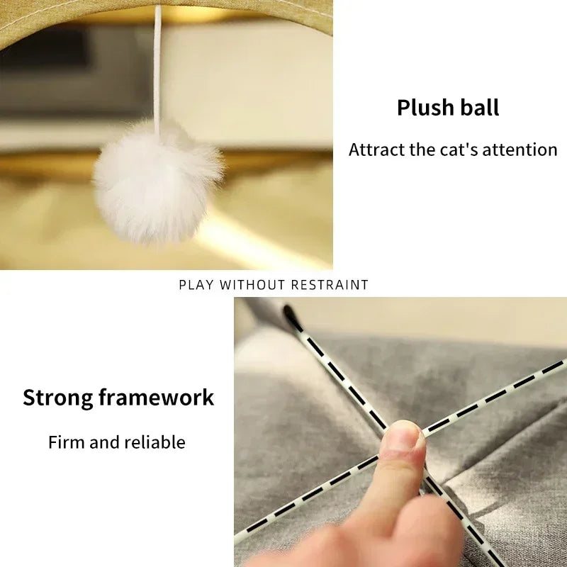 Tail Chasers removable pet tent bed featuring a plush ball for play and a strong framework for stability