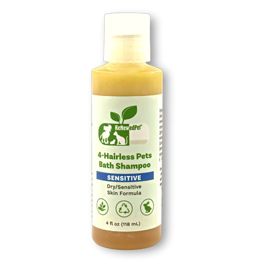 ReNewedPet 4-Hairless Pets Bath Shampoo, 4 oz bottle of 2-in-1 shampoo for pets with sensitive skin