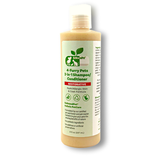 ReNewedPet 4-Furry Pets 2-in-1 Shampoo and Conditioner for rash and allergy relief, the best pet shampoo for rash and allergy relief
