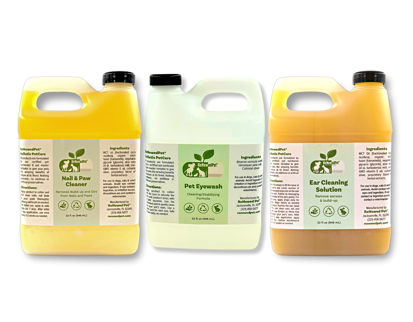 ReNewedPet dog and cat ear and eye wash set with nail cleaner for pet hygiene and care