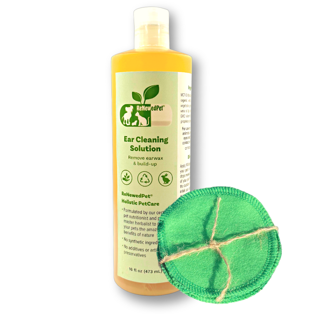 ReNewedPet Ear Cleaning Solution for pets with reusable wipe for effective ear cleaning and maintenance
