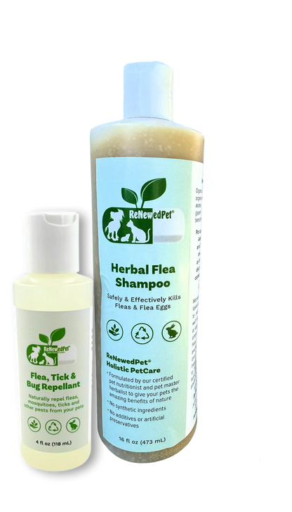 ReNewedPet Flea-X Kit featuring organic flea shampoo and bug repellent in 2 oz. size, ideal for cats, with a premium formu...