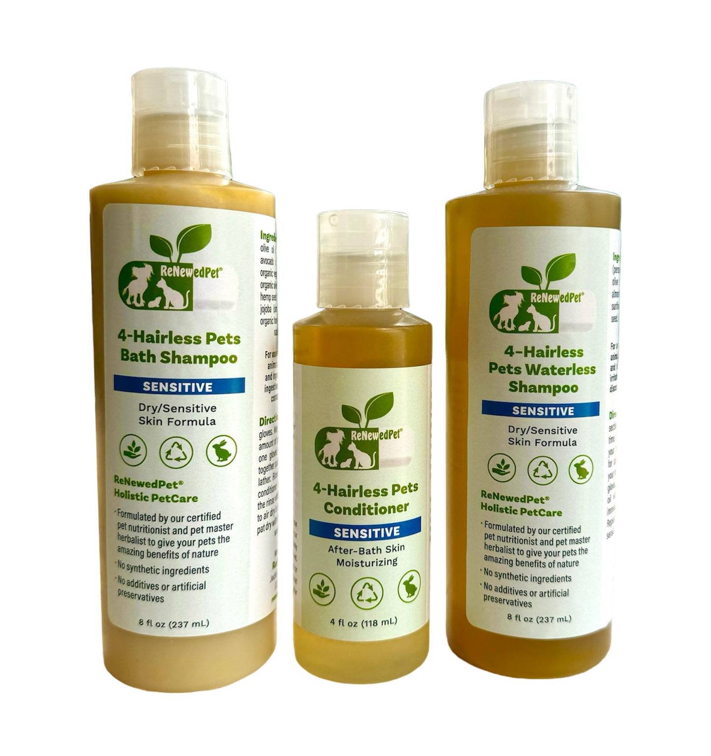 ReNewedPet 4-Hairless Pets Shampoo and Conditioner set, gentle pet shampoo for sphynx and hairless breeds.
