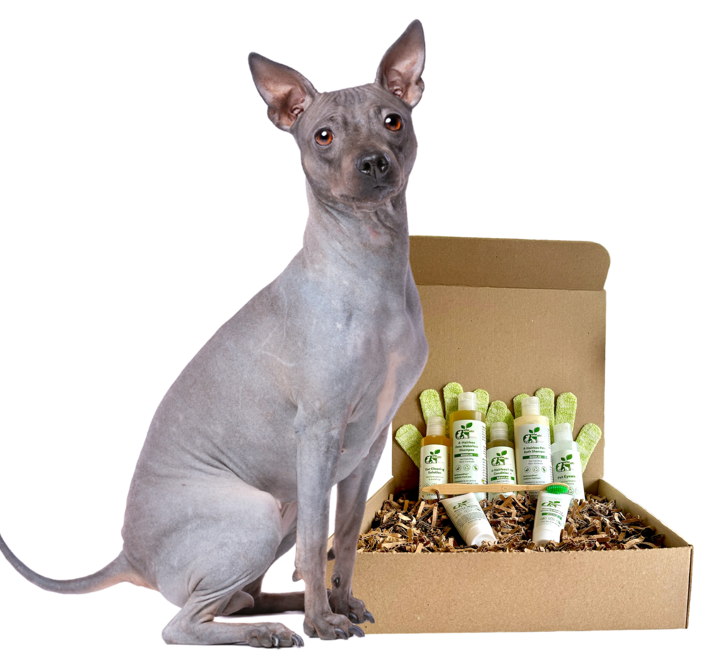 ReNewedPet Hairless Dog Grooming Kit, natural organic 7-pack, available in sample, half, and full sizes, perfect for pet c...
