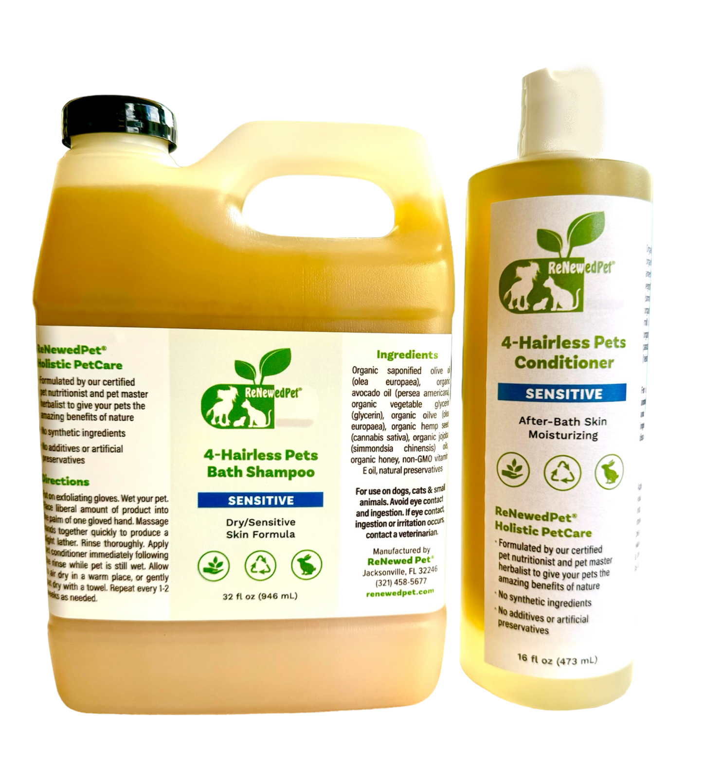 ReNewedPet 4-Hairless Pets Shampoo and Conditioner for sensitive skin, formulated to moisturize after bathing