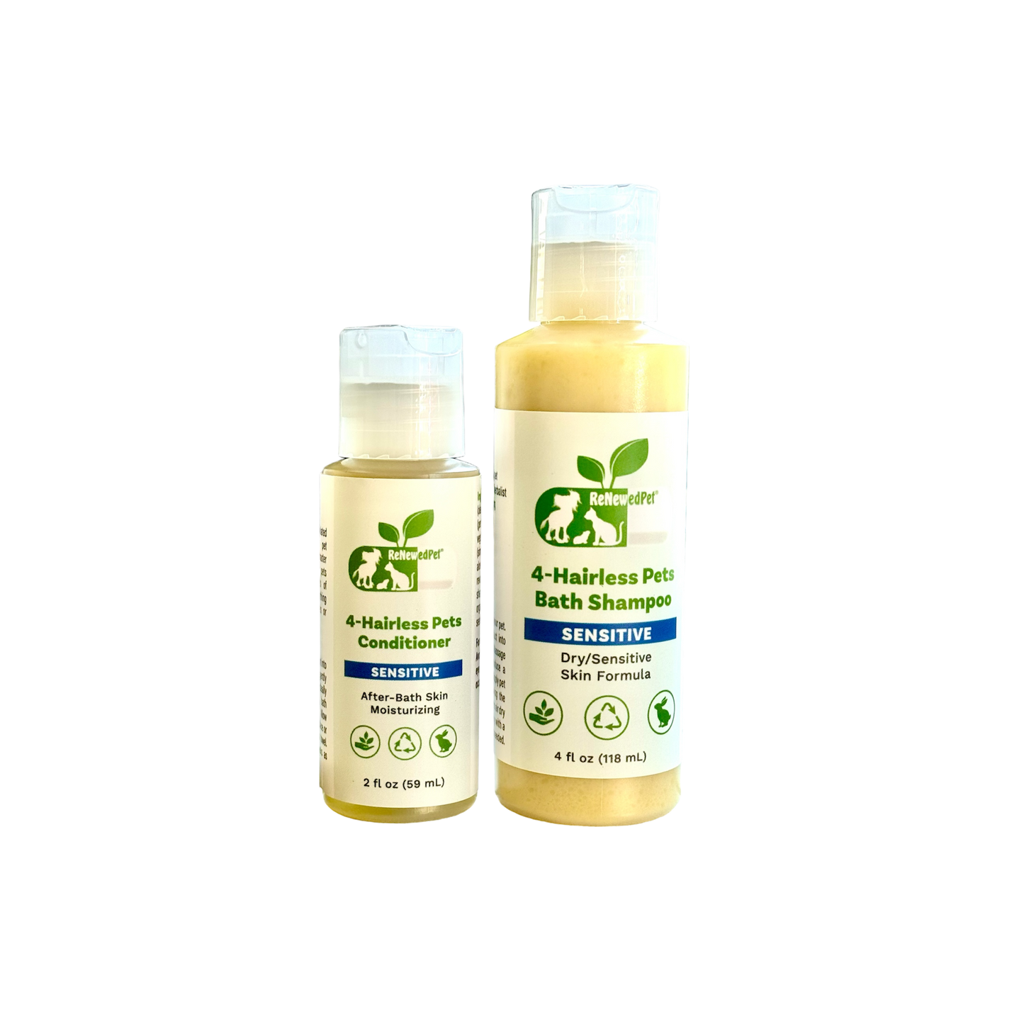 ReNewedPet 4-Hairless Pet Shampoo and Conditioner set for sensitive skin, moisturizing formula for hairless pets