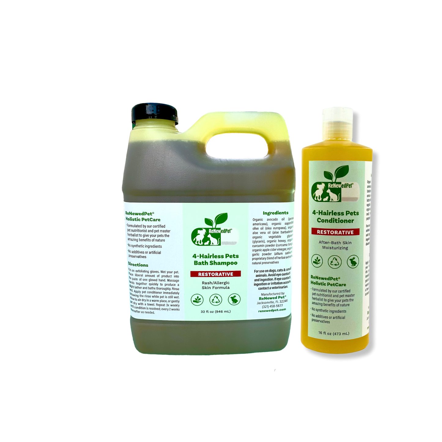 ReNewedPet 4-Hairless Pets Shampoo and Conditioner set for moisturizing bath care for hairless dogs