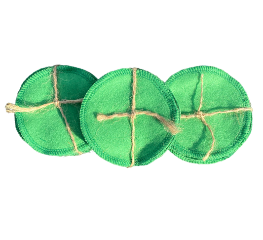 ReNewedPet reusable cotton pads for pets in green with eco-friendly stitching for efficient cleaning