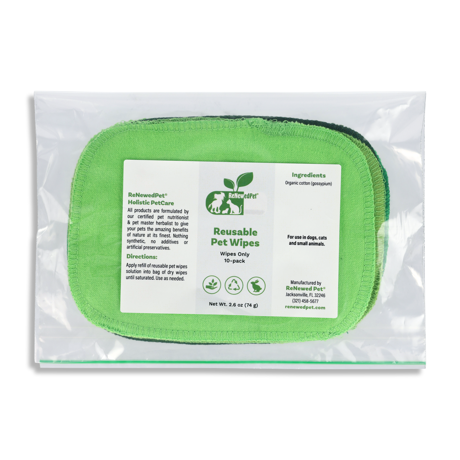 ReNewedPet reusable pet wipes in a 10-pack, perfect for eco-friendly pet cleaning solutions