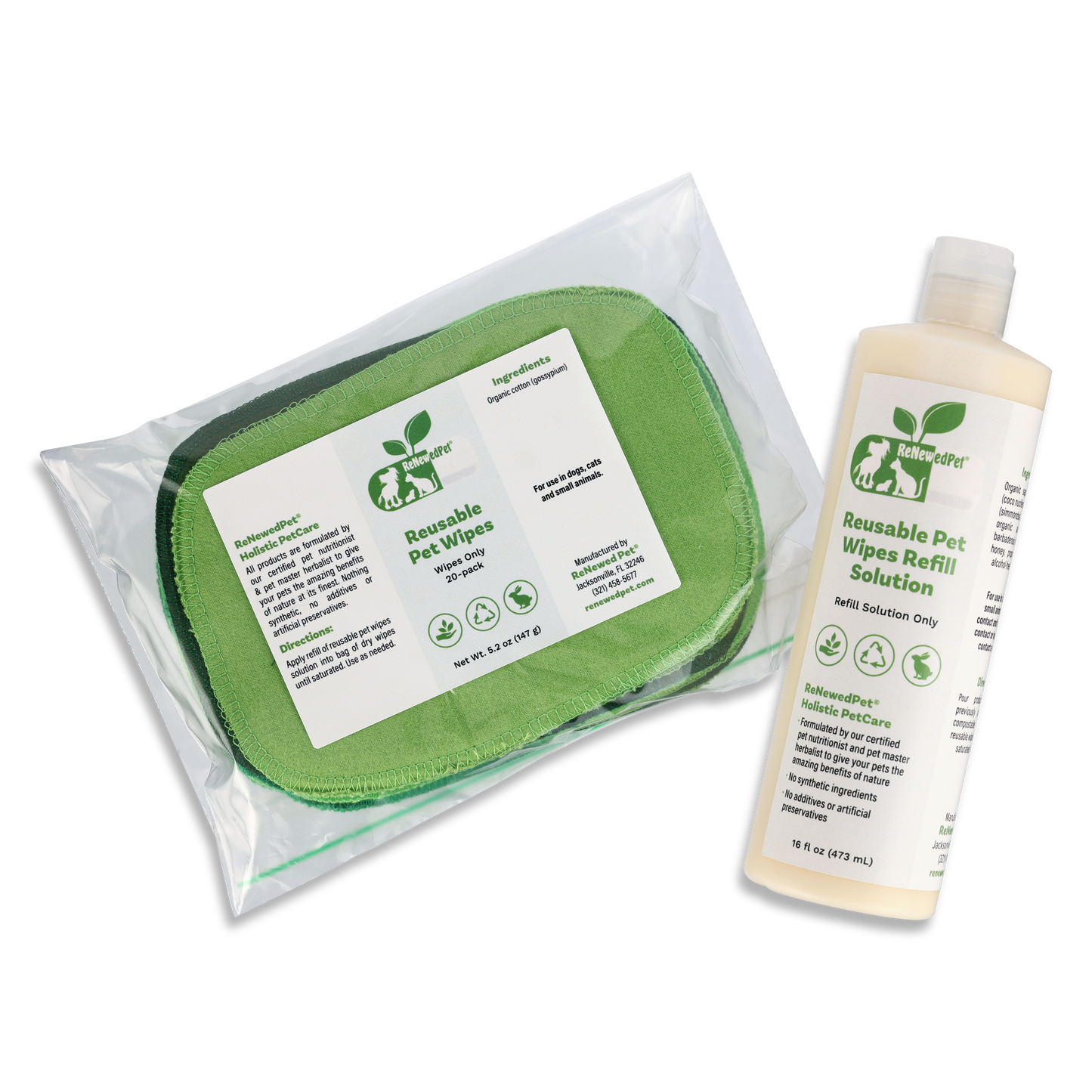 Reusable pet wipes by ReNewedPet with eco-friendly packaging and refill solution for easy cleaning