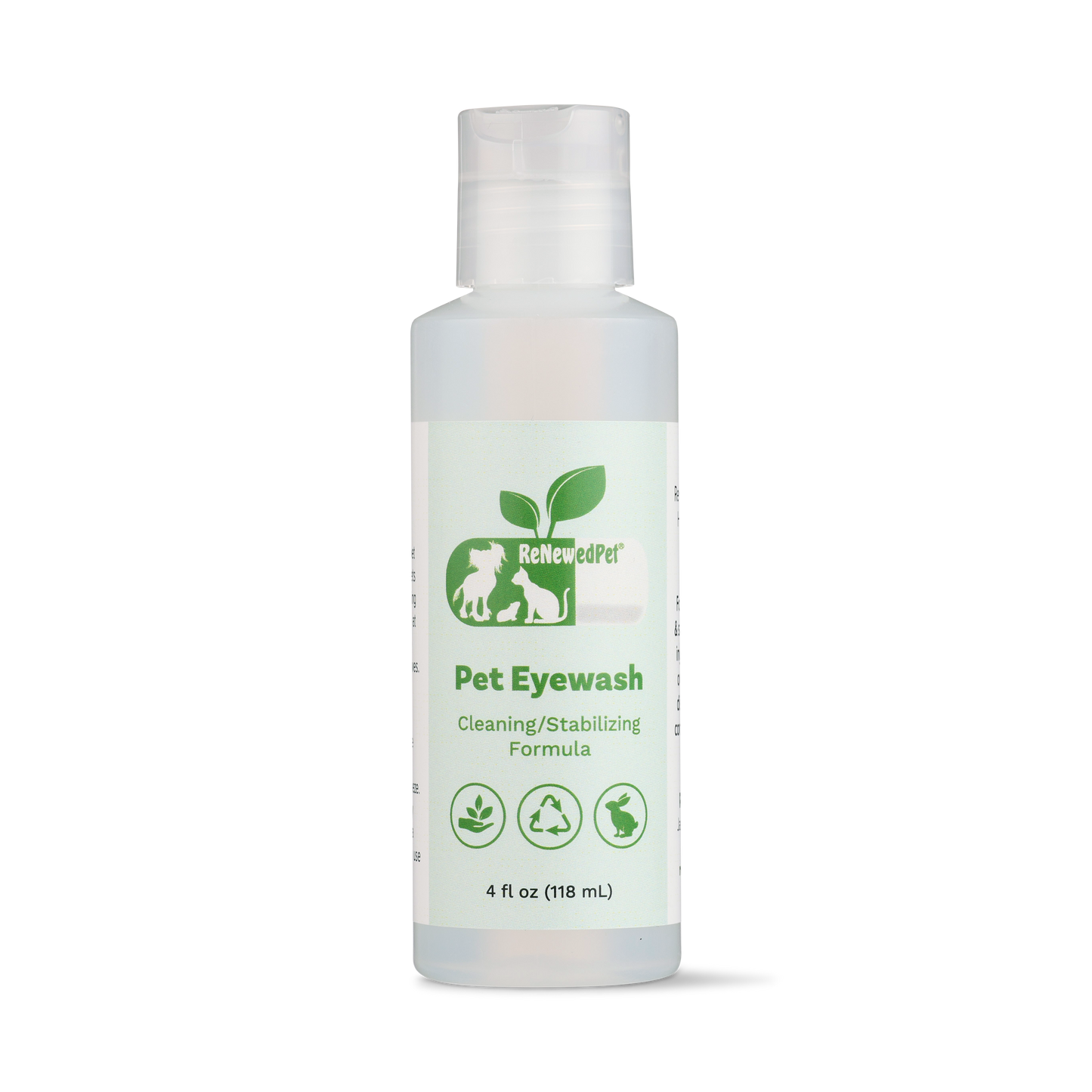 ReNewedPet Pet Eyewash 4 oz bottle, a safe eye wash for dogs and cats for gentle eye cleaning