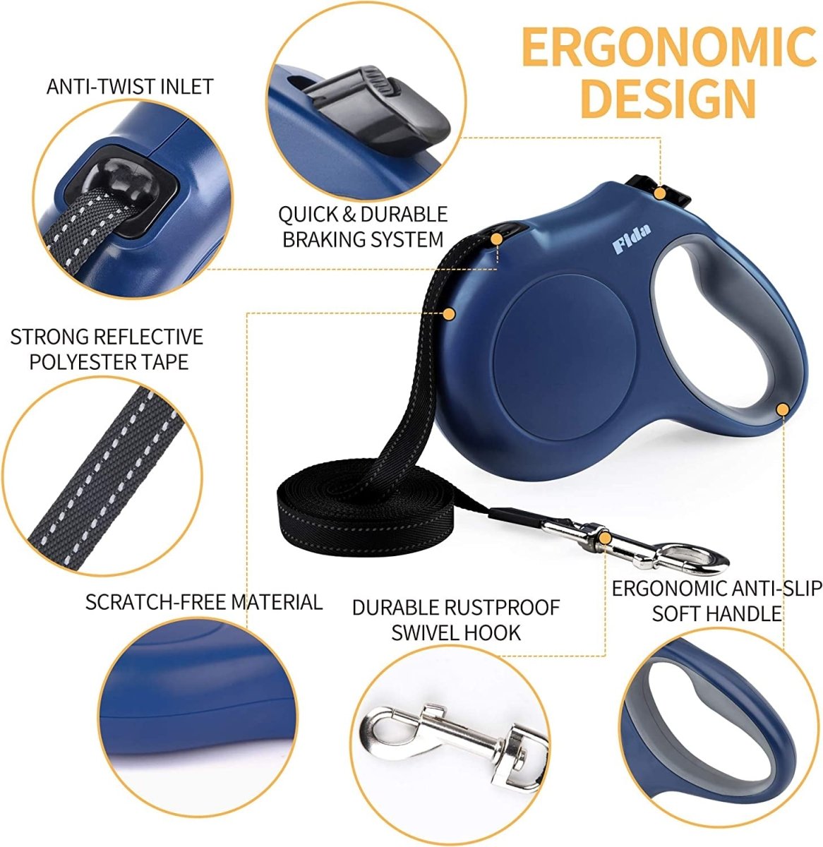 Purrfect Pet Kingdom Retractable Dog Leash with ergonomic handle and durable braking system