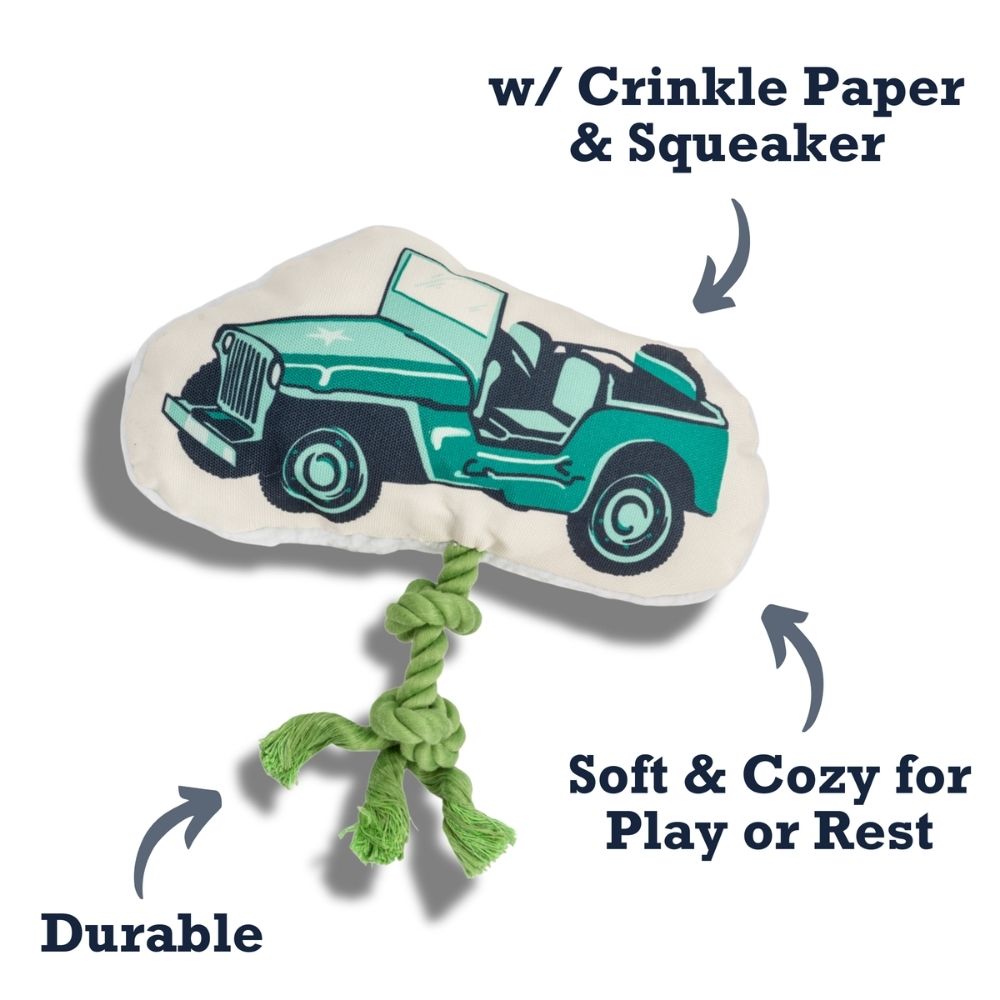 Dog Toy Country Living Retro Army Jeep with Squeaker Crinkle - gallery product image for dog toy