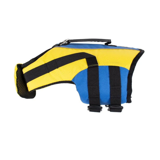 K9 Outdoors ripstop pet life vest in blue and yellow for safe water adventures