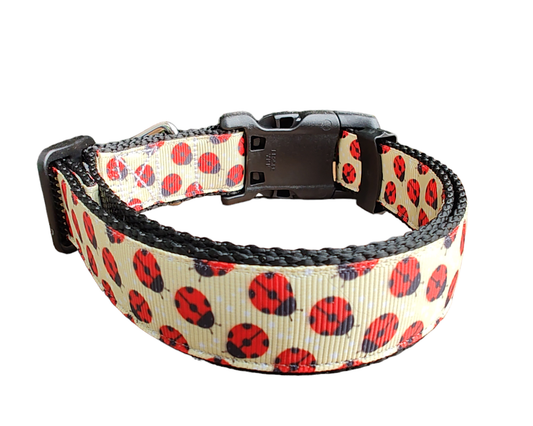 Dog Collar Ladybug Yellow Black Nylon Adjustable 🐞
