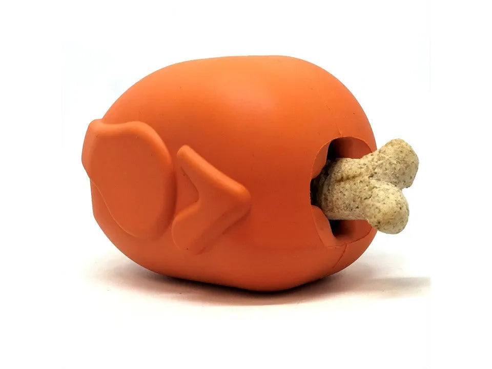 Large roasted turkey dog chew toy and treat dispenser by SodaPup, USA made, in brown, perfect for dogs.