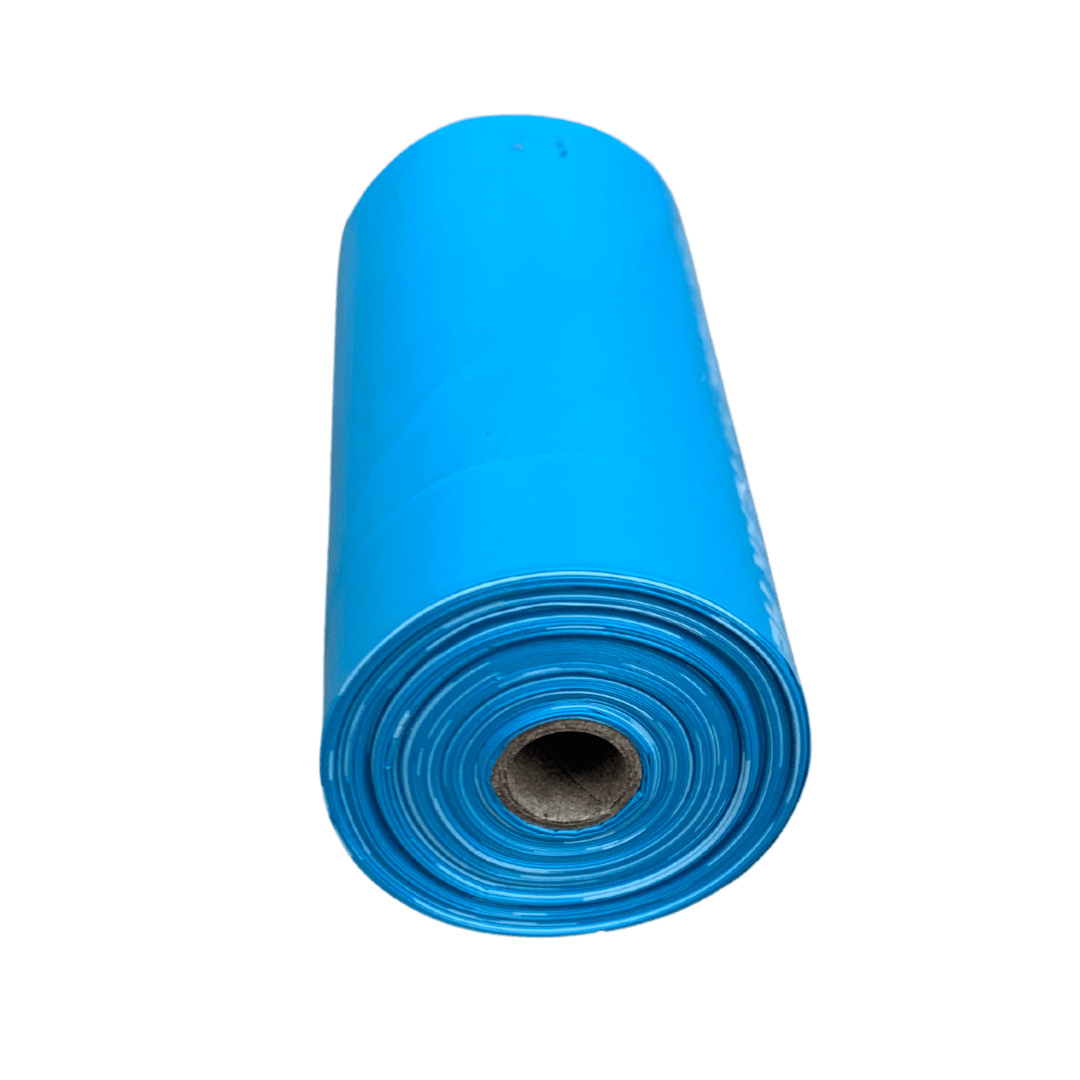 Roll of blue rōmng dog poop bags for convenient and eco-friendly pet waste disposal