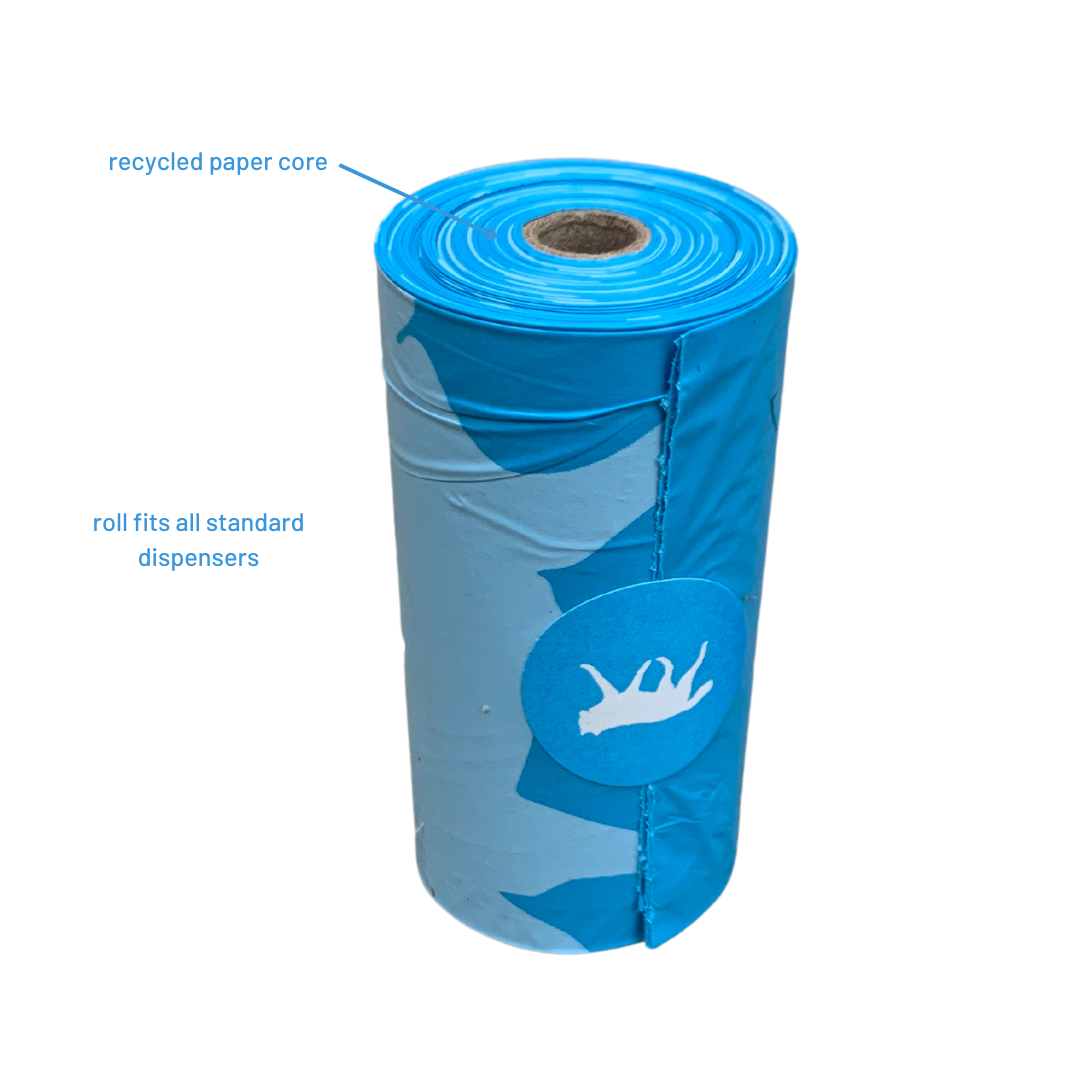 rōmng dog poop bags roll with recycled paper core, fits all standard dispensers for easy use