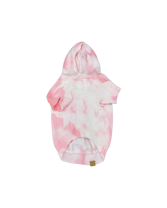 BESPOKE PAWS rose tie-dye pet hoodie in soft pink shades for stylish pet wear