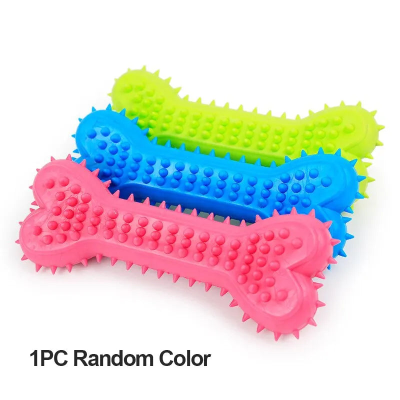Colorful Rubber Bone Dog Chew Toy with Spikes for Durable Chewing Fun