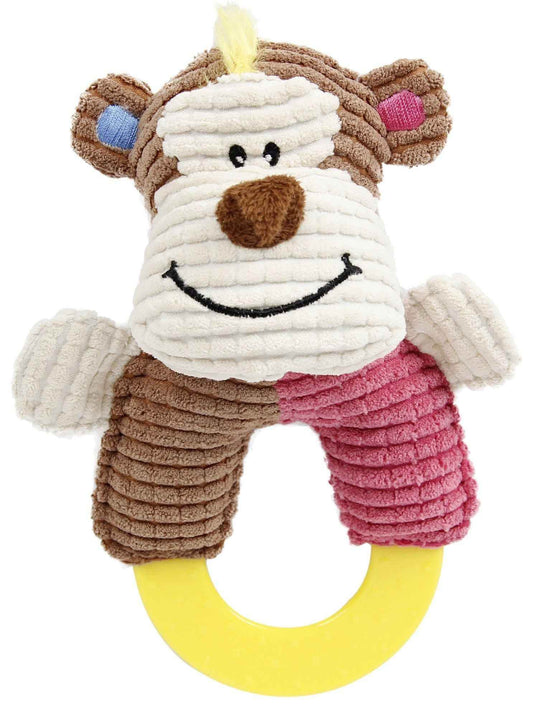 Purrfect Pet Kingdom Plush Toy with Rubber Teething Ring for Puppies Pink Brown Purrfect Pet Kingdom