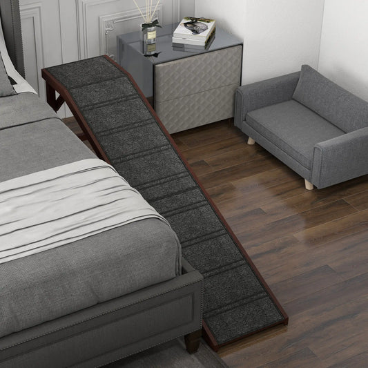 Safe pet stairs for small dogs made of wood with a carpeted surface for secure climbing