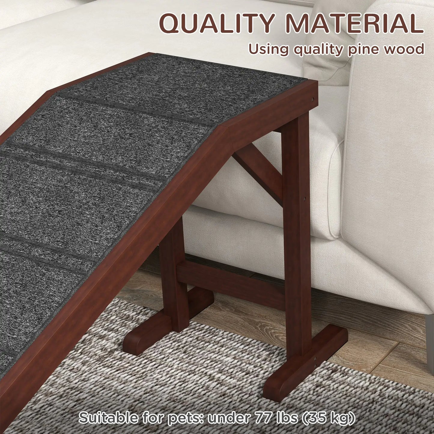 Purrfect Pet Kingdom safe pet stairs for small dogs made of pine wood with a textured ramp for easy climbing